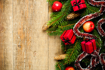 Image showing fir tree with pinecones, apples and decorations