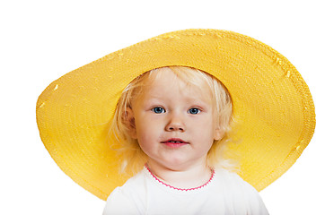 Image showing a little girl in a yellow straw hat