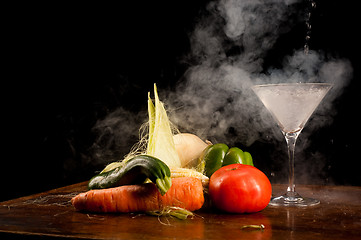 Image showing Vegetables and liquid nitrogen