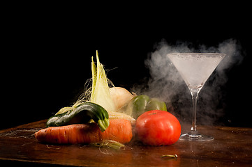 Image showing Vegetables and liquid nitrogen