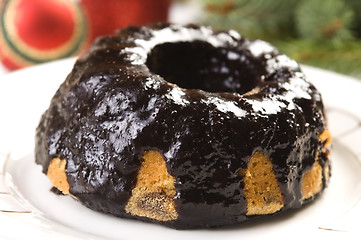Image showing Christmas chocolate cake with decoration 