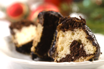 Image showing Christmas chocolate cake with decoration 