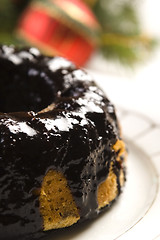 Image showing Christmas chocolate cake with decoration 