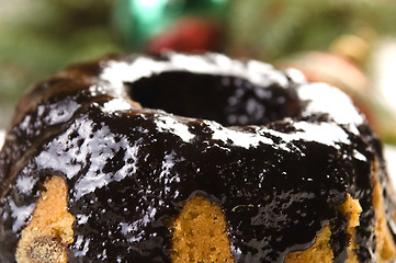 Image showing Christmas chocolate cake with decoration 