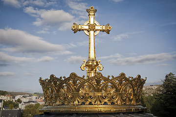 Image showing Guilded crown and cross