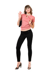 Image showing Young charming woman in a black leggings