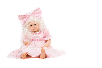 Image showing Baby girl in a pink dress. Isolated