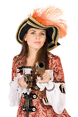 Image showing Charming young woman with guns