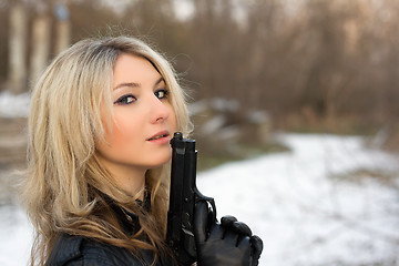 Image showing Hot girl against the snow