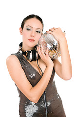 Image showing Portrait of young brunette with a mirror ball