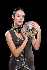 Image showing Portrait of nice woman with a mirror ball