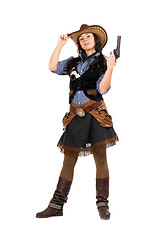 Image showing Young cowgirl with a gun