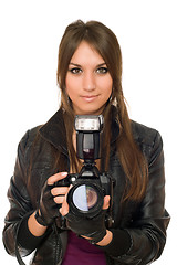 Image showing Brunette woman with the camera