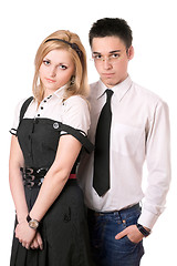 Image showing Portrait of pretty student pair. Isolated