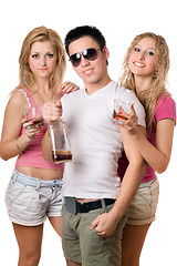 Image showing Young people with a bottle of whiskey