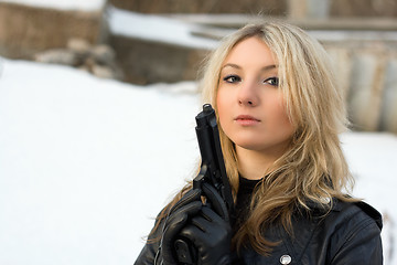 Image showing Hot girl against the snow