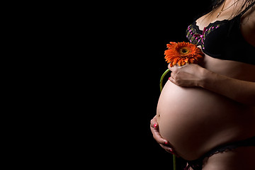 Image showing Belly of a pregnant woman with flower