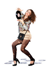 Image showing woman with vinyl disc in a hands