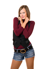 Image showing Portrait of smiling girl in a black vest