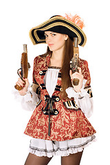Image showing charming woman with guns dressed as pirates