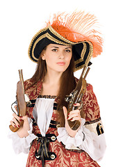 Image showing Nice young woman with guns
