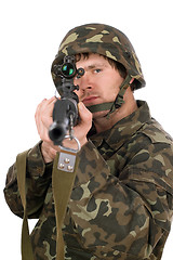 Image showing Man with svd in studio. Closeup