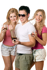 Image showing Two playful blonde woman and young man