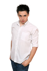 Image showing Portrait of young man in a white shirt