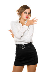 Image showing Attractive young woman in a black skirt 