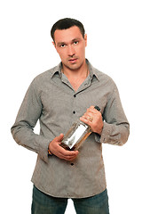 Image showing Man with a bottle of whiskey. Isolated