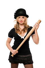 Image showing Portrait of nice girl with a bat
