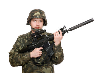 Image showing Soldier holding m16 