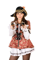 Image showing beautiful woman with guns dressed as pirates