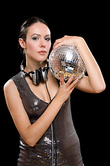 Image showing Portrait of brunette with a mirror ball