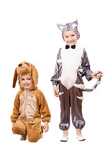 Image showing Playful boys dressed as a cat and dog