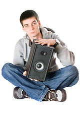 Image showing Young man with a speaker