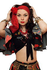 Image showing Portrait of beautiful gypsy woman. Isolated