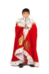 Image showing Boy dressed in a robe of King. Isolated