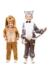 Image showing Funny boys dressed as a cat and dog