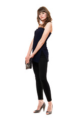 Image showing Stylish girl in a black leggings. Isolated