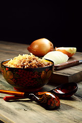 Image showing Crumbly buckwheat with onions.