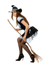 Image showing Attractive young woman with a besom