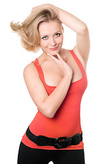 Image showing young smiling blonde in red t-shirt