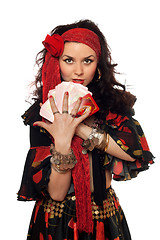 Image showing Portrait of gypsy woman with cards