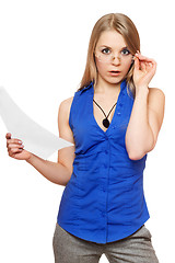Image showing Shocked young business woman in glasses