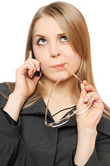 Image showing Close-up portrait of thoughtful pretty blonde