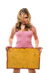 Image showing blonde posing with yellow vintage board