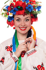 Image showing smiling woman in the Ukrainian national clothes