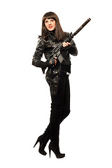 Image showing Female in black with gun