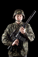 Image showing Soldier staying with m16